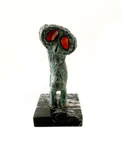 A little owl. Contemporary figurative bronze sculpture, Bird, Polish art master