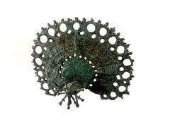 A peacock. Contemporary figurative bronze sculpture, Bird, Polish art master