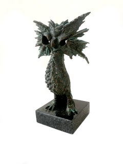 Un búho. Escultura figurativa contemporánea en bronce, Pájaro, maestro de arte polaco