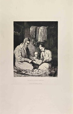 Une Leçon de Lecture à Orenbourg - Etching by Bronislaw Zaleski - 1865 ca.