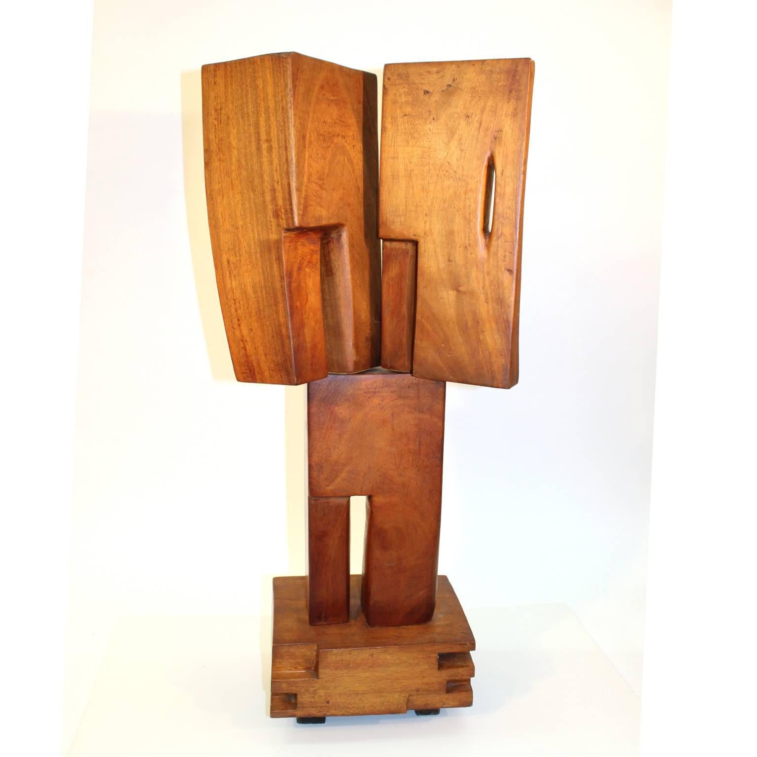 An abstract constructivist spiritual carved wood sculpture titled 'The Shrine', made by Polish-American female sculptor Bronka Stern (1909-2002) in the 1950s-1960s. Stern studied under Hugo Robus at Columbia University and was influenced by Moore