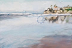 Un paysage marin réaliste à l'huile sur toile, "Habitants des falaises".