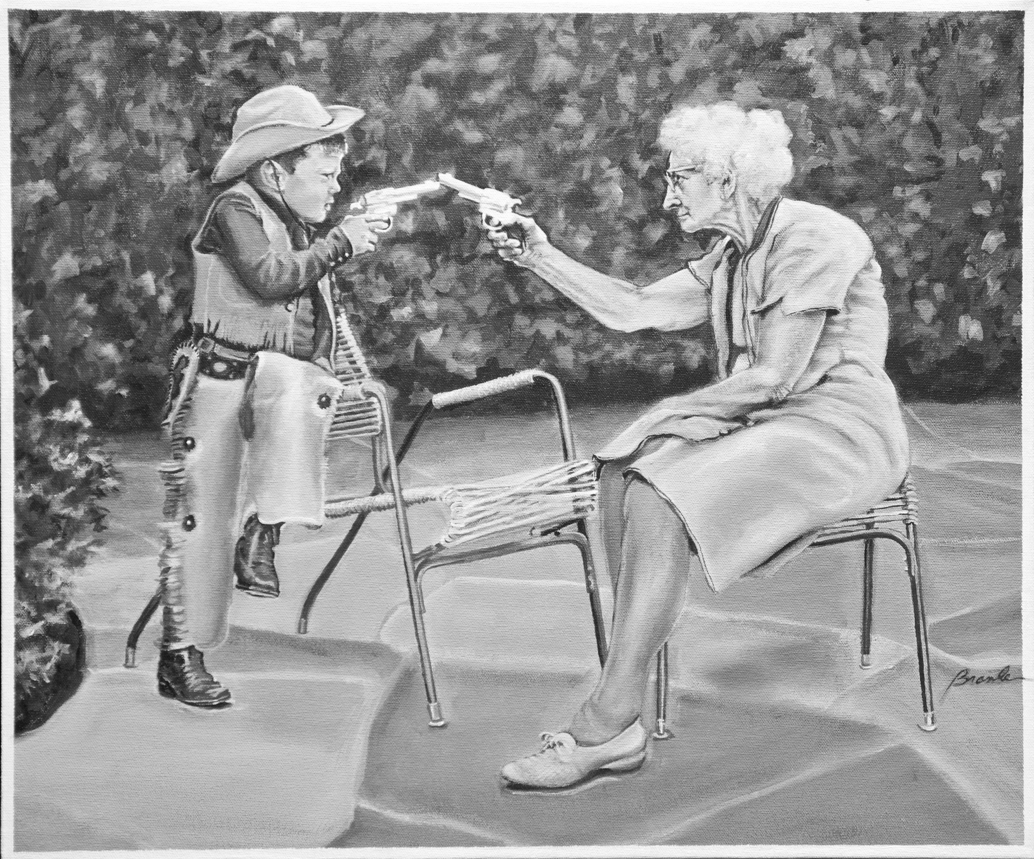 La bisabuela y el niño Crosby, Pintura, Acrílico sobre lienzo - Painting de Bronle Crosby