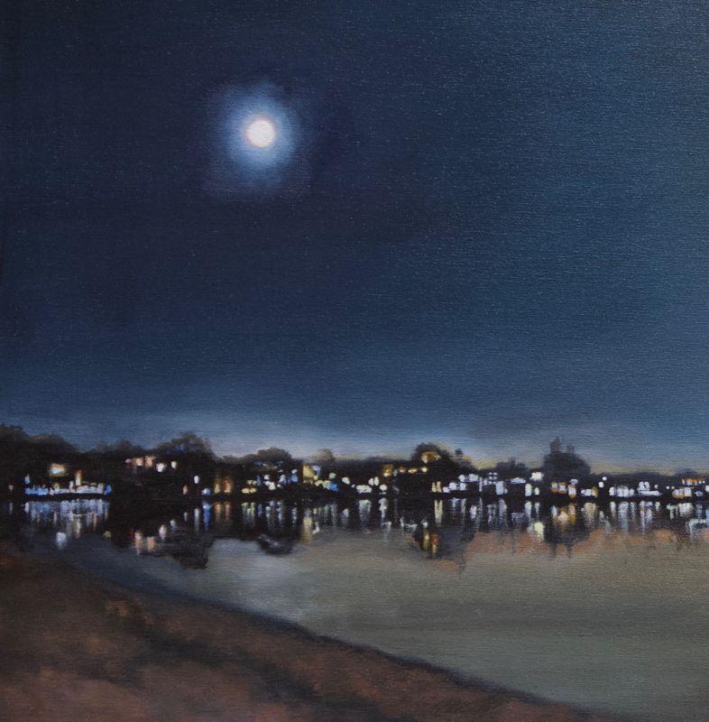 Sulla baia del chiaro di luna, Pittura, Olio su tela - Painting Realismo di Bronle Crosby