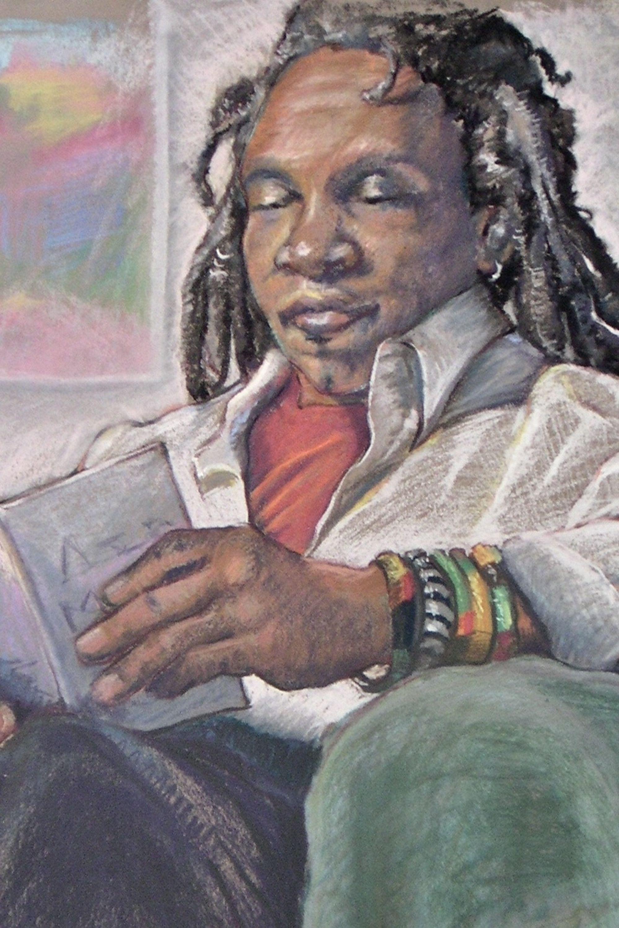 Lectura de Poesía, Autor, Pintura, Pasteles sobre Papel - Painting de Bronle Crosby