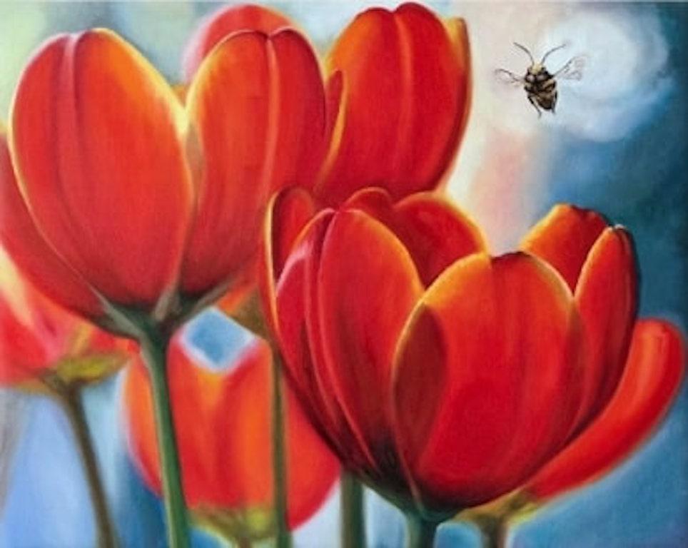 Bronle Crosby Animal Painting - Realistic Floral Oil Painting, "I Am Yours, You Are Mine"