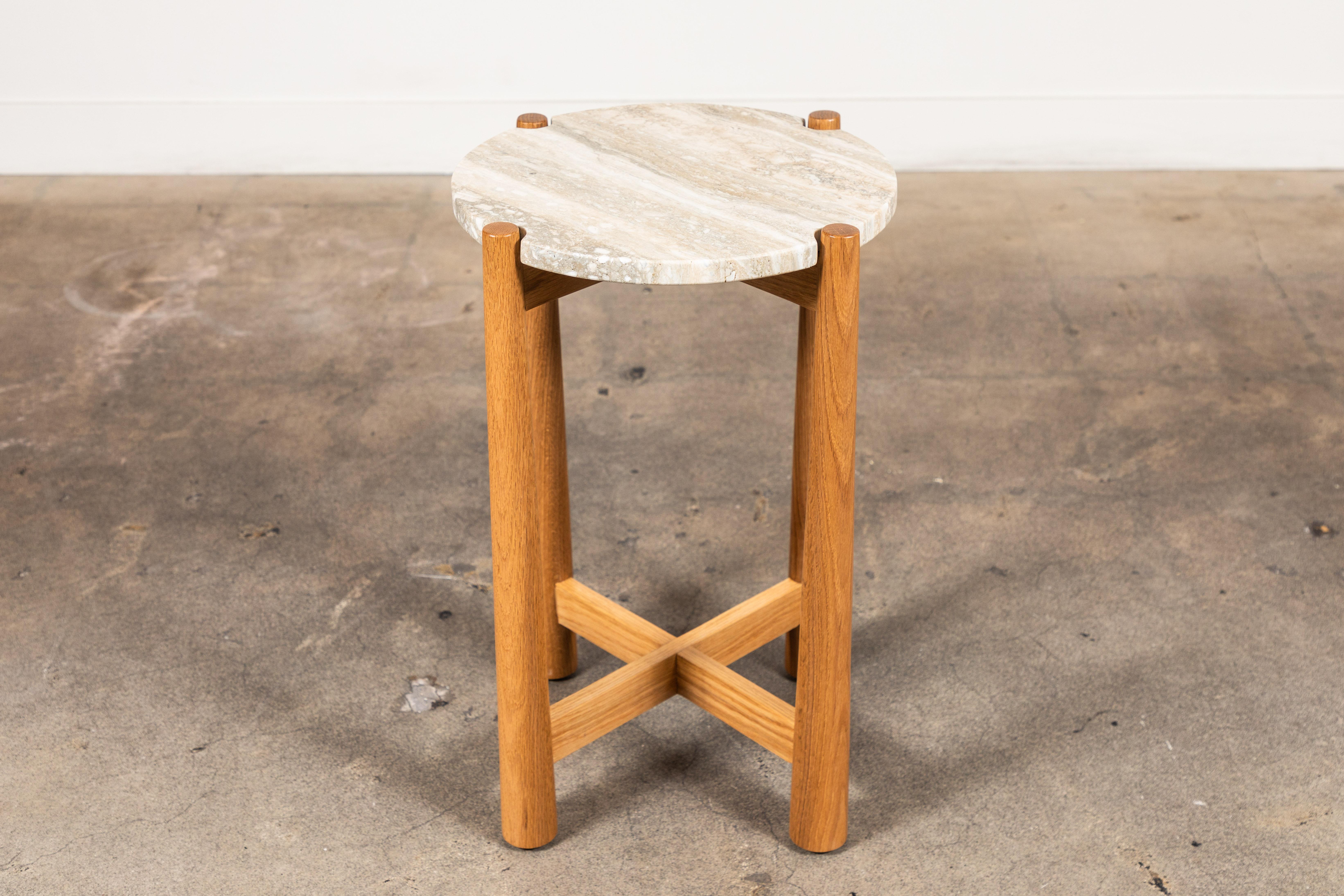Travertine Bronson Drinks Table by Lawson-Fenning For Sale