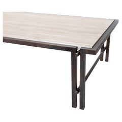 Bronson Low Table in Chased Bronze & Travertine Novona