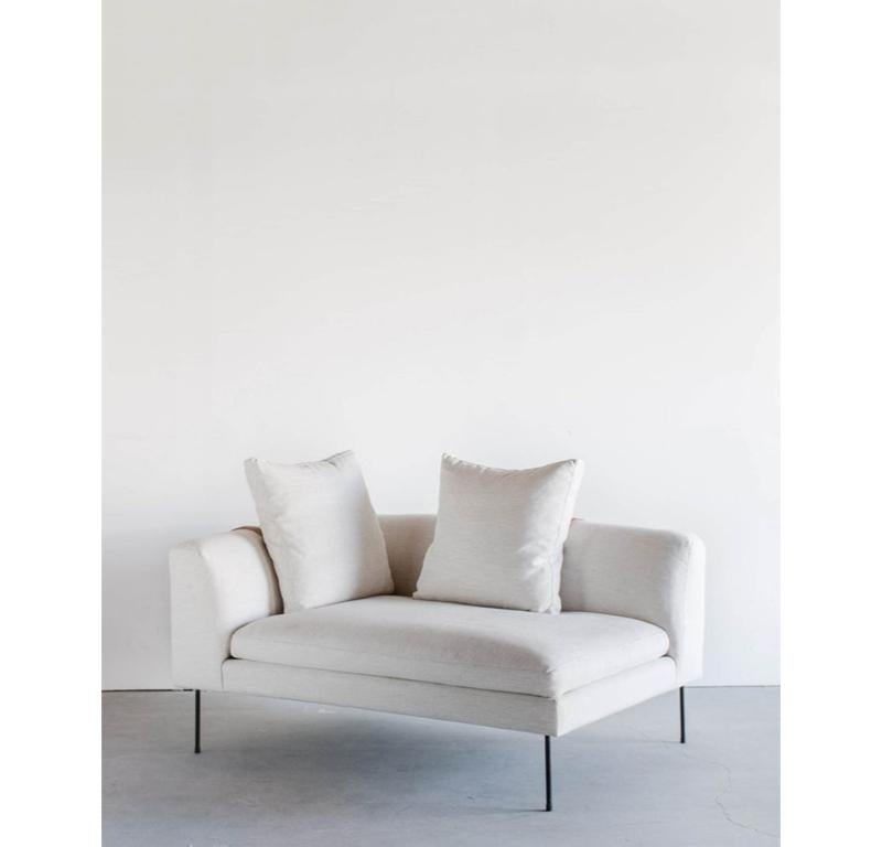 This sofa is custom made in Los Angeles. Each frame is built by hand, dacron wrapped, and upholstered.
INDUSTRIAL STEEL + DOWN / POLY BLEND 
PERFORMANCE HOME FABRIC + LEATHER + ALDER, BIRCH FRAME, POLY FINISH
CUSTOMIZE THIS PIECE

For all furniture,
