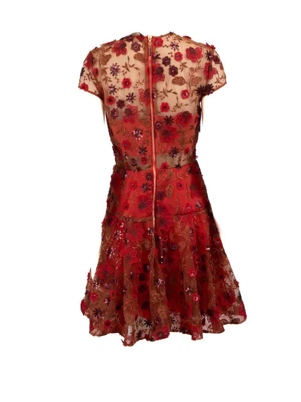 Bronx and Banco Red Floral Knee Length Dress Size M In Excellent Condition For Sale In London, GB