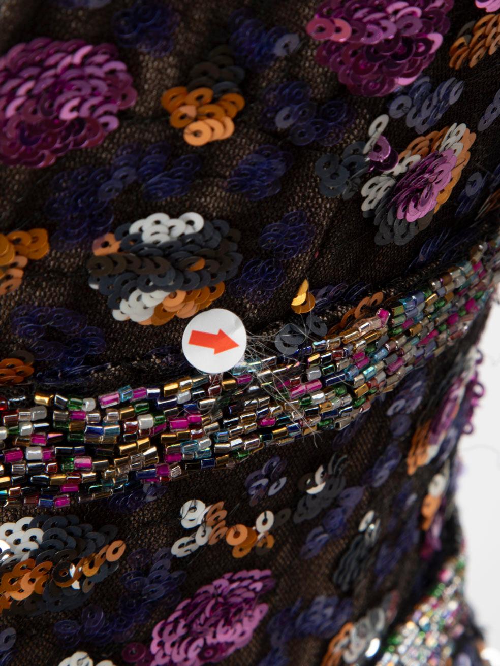 Robe à col en V ornée de sequins bronze et Banco, taille S en vente 2