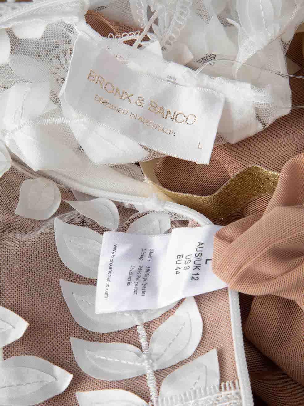 Women's Bronx and Banco White Leaf Embroidered Midi Dress Size L