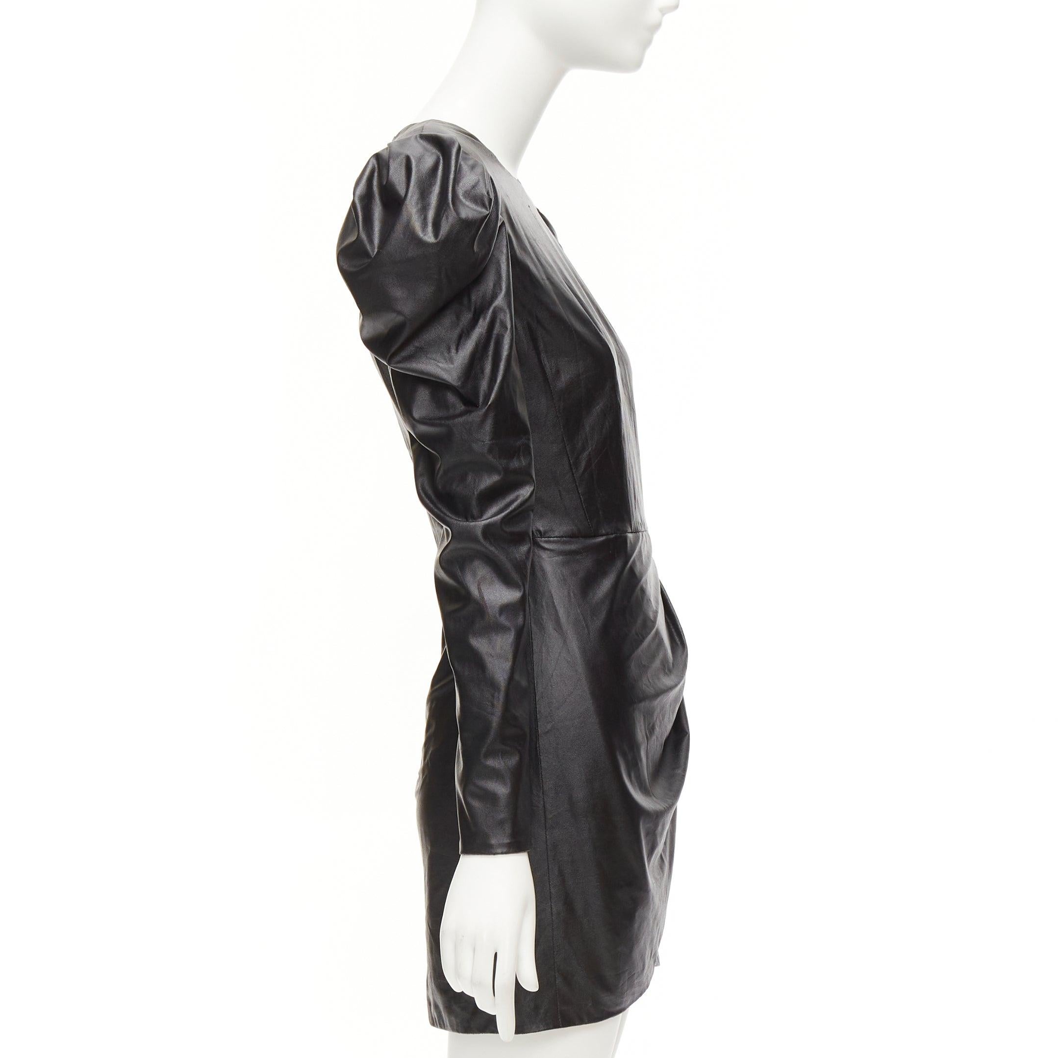 BRONX & BANCO noir tissu enduit jupe drapée épaule bouffante mini robe XS État moyen - En vente à Hong Kong, NT