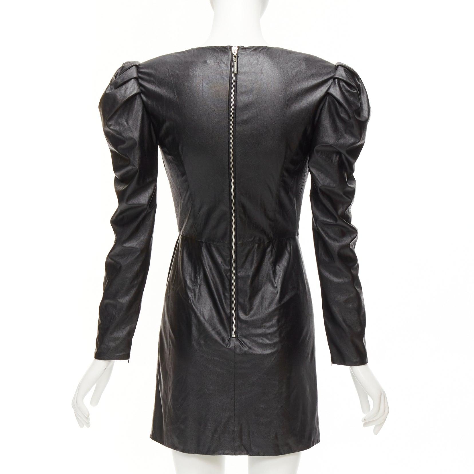 BRONX & BANCO noir tissu enduit jupe drapée épaule bouffante mini robe XS Pour femmes en vente