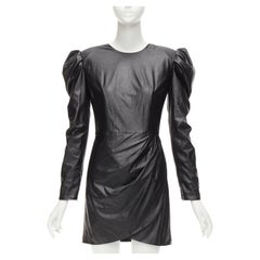 BRONX & BANCO noir tissu enduit jupe drapée épaule bouffante mini robe XS