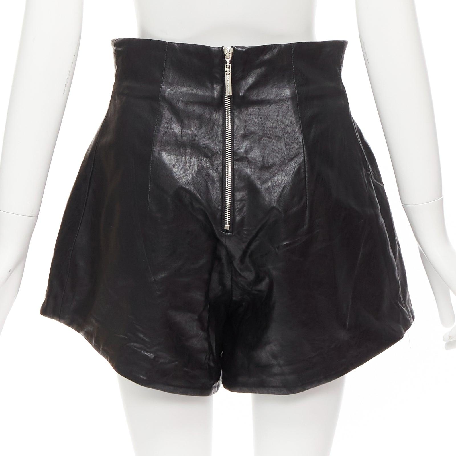 BRONX & BANCO black faux leather high waist paperbag waist flared shorts S For Sale 1