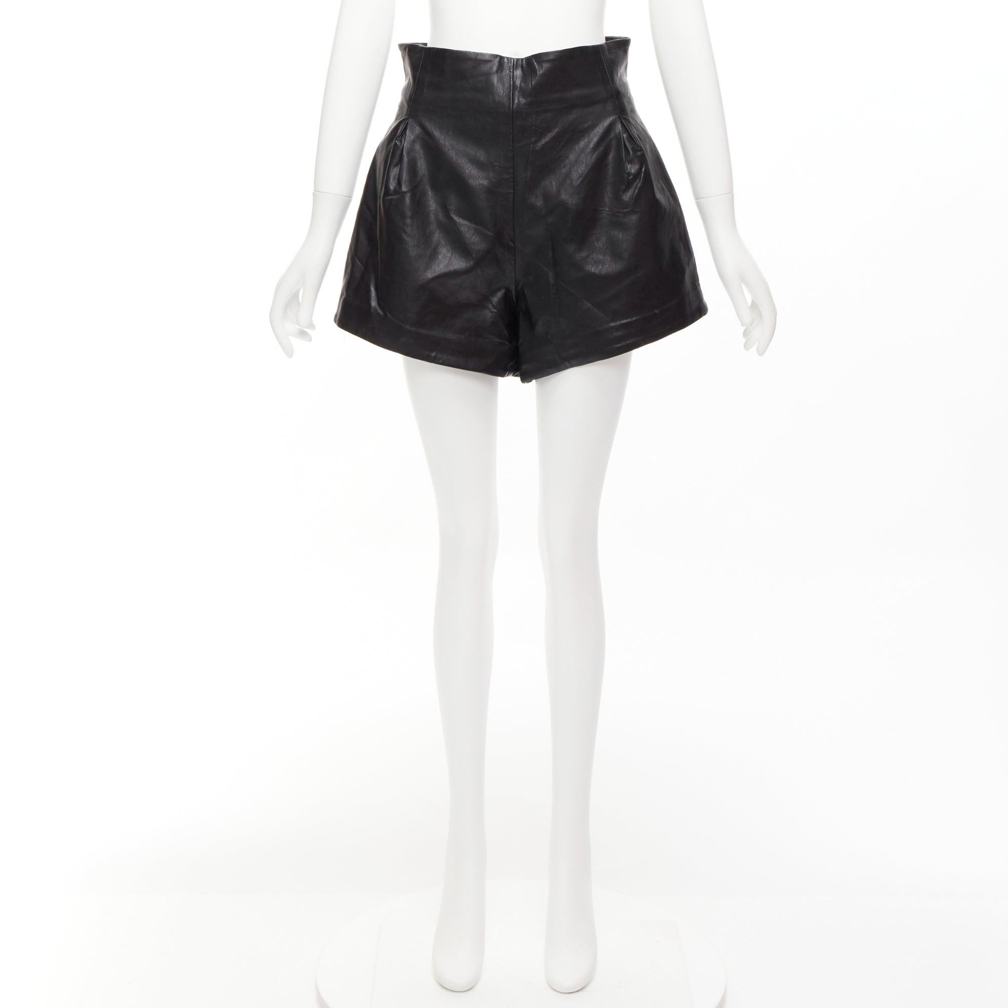 BRONX & BANCO black faux leather high waist paperbag waist flared shorts S For Sale 5