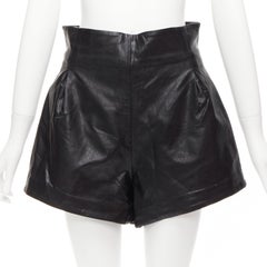 BRONX & BANCO black faux leather high waist paperbag waist flared shorts S
