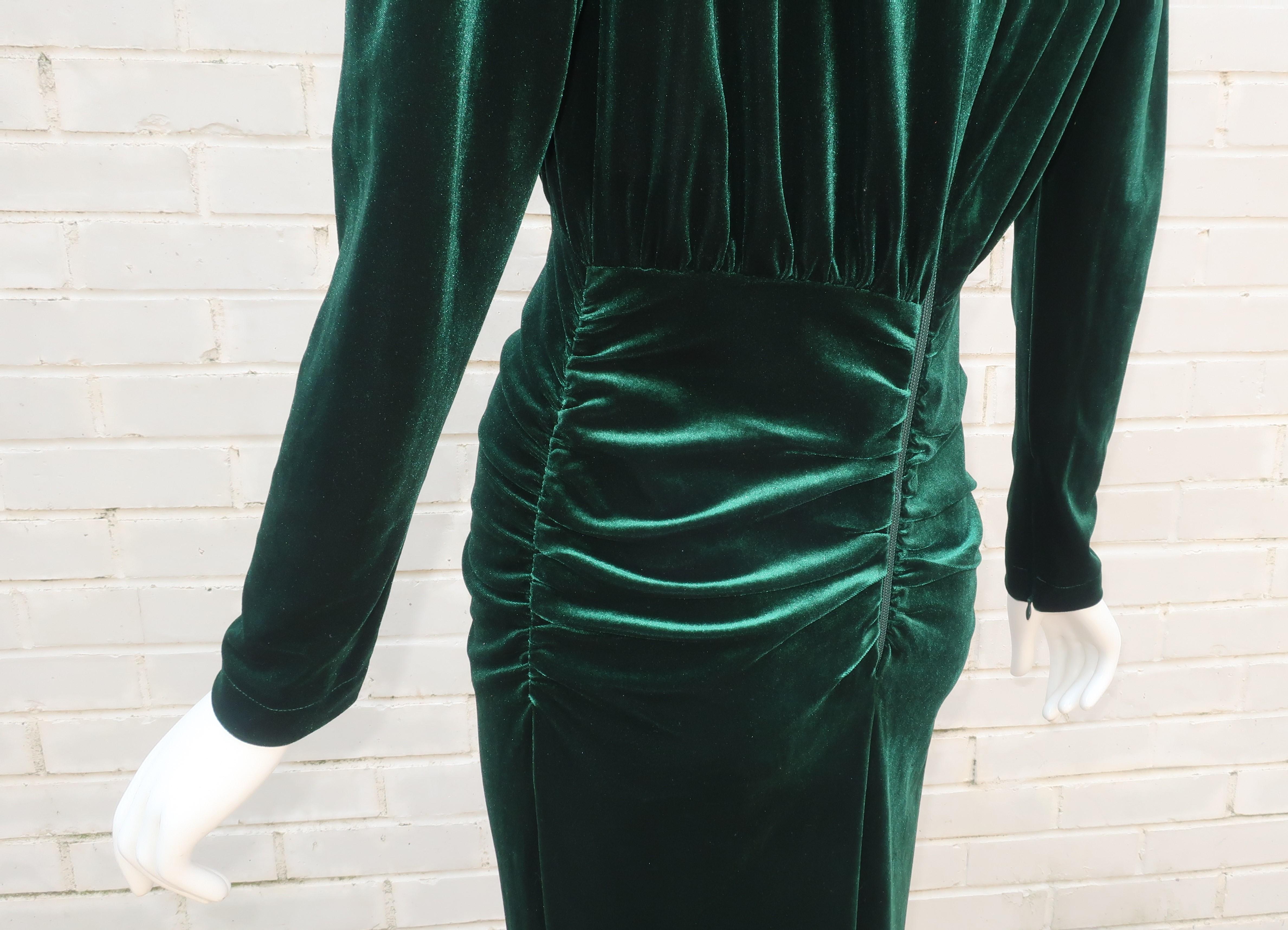 Bronx & Banco Emerald Green Velvet Evening Dress With Gold Bead Fringe 5