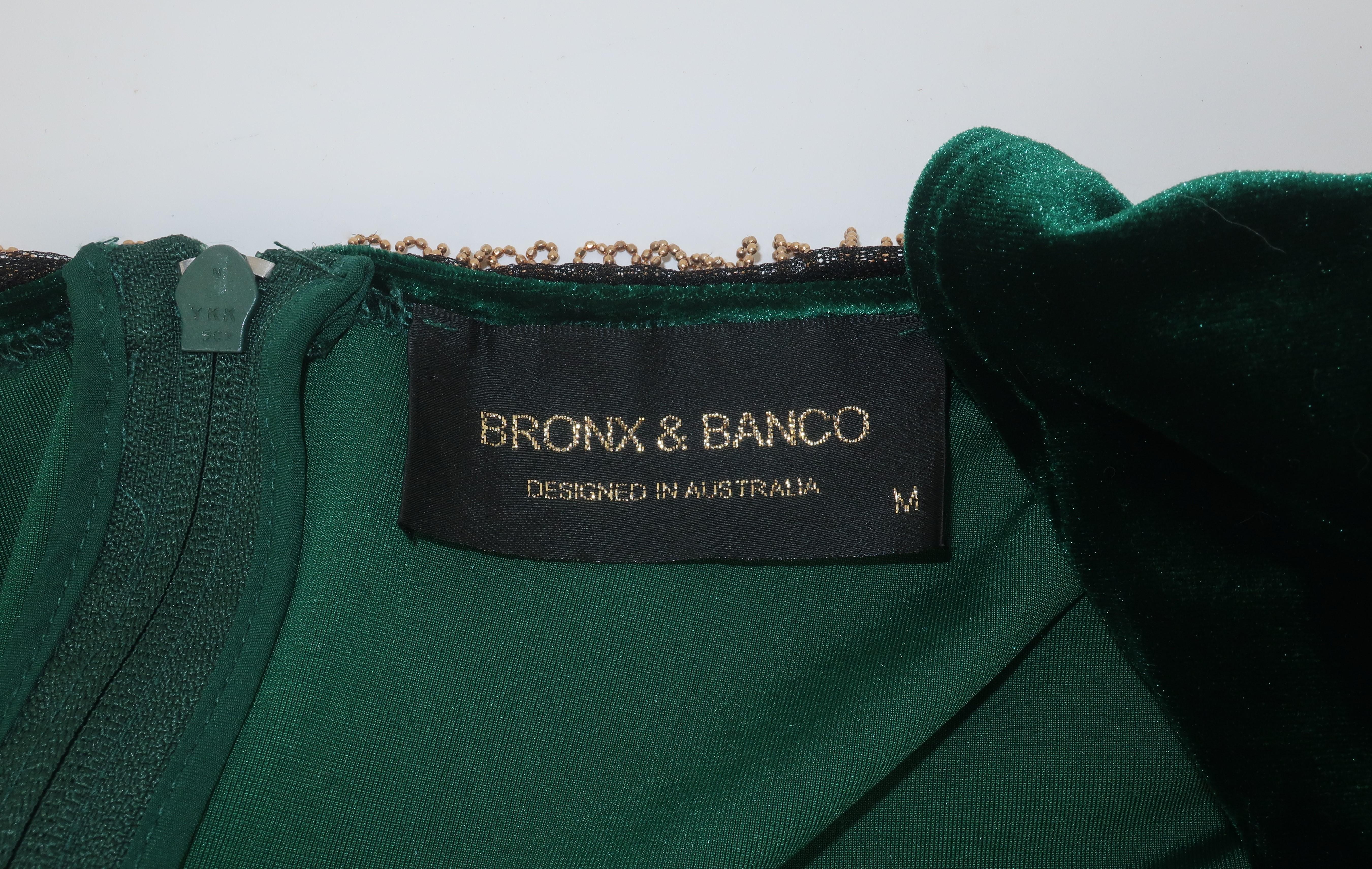 Bronx & Banco Emerald Green Velvet Evening Dress With Gold Bead Fringe 9