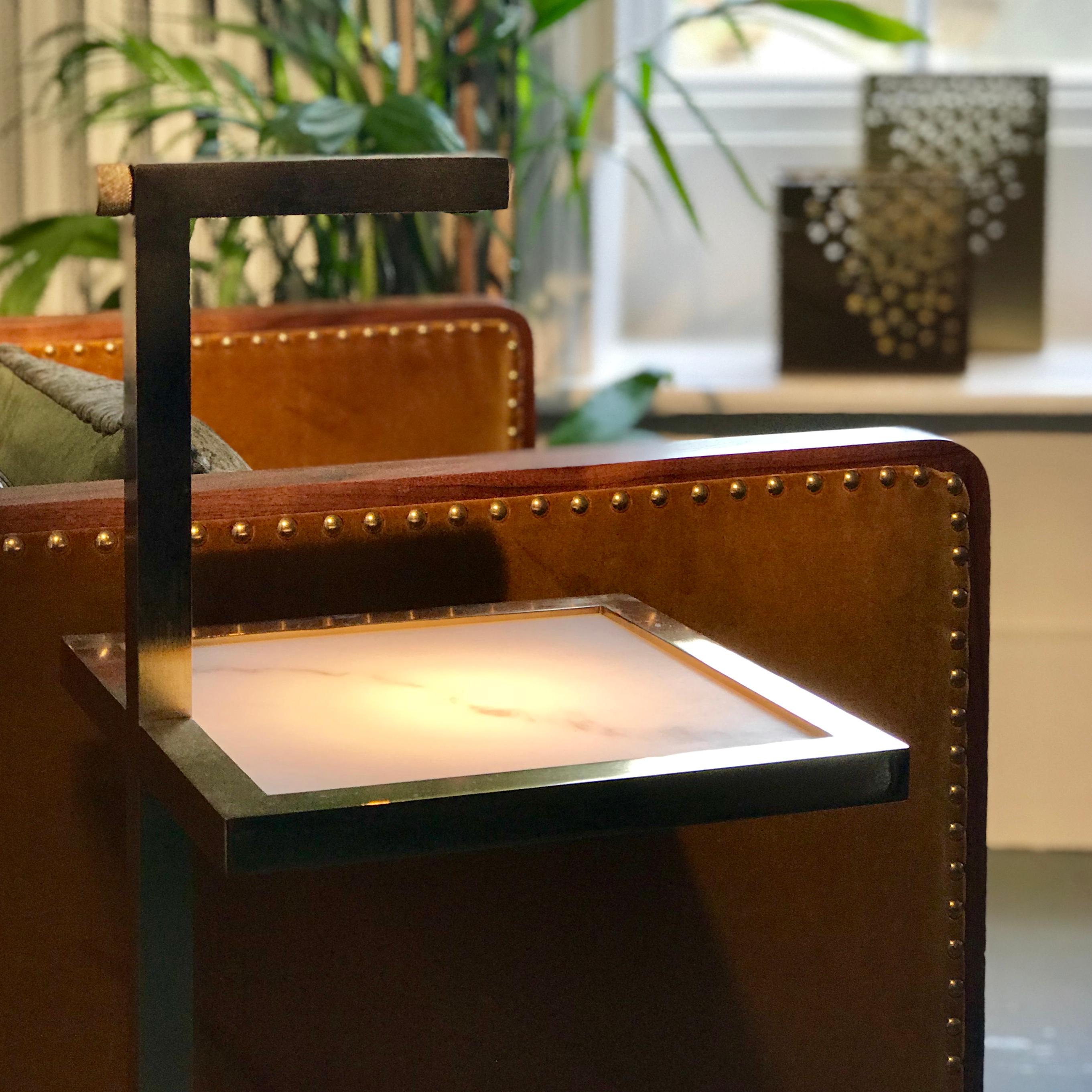 Bronx Table Light Squared in Antique Brass Plated with Marblo Tray In New Condition In London, GB