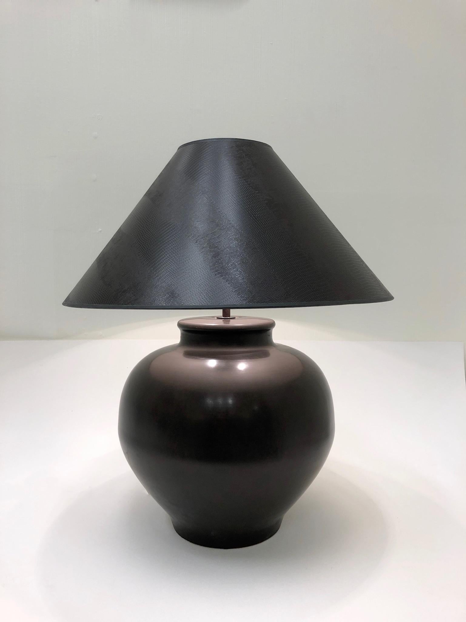 Patinated Bronze Ming Base Table Lamp by Karl Springer