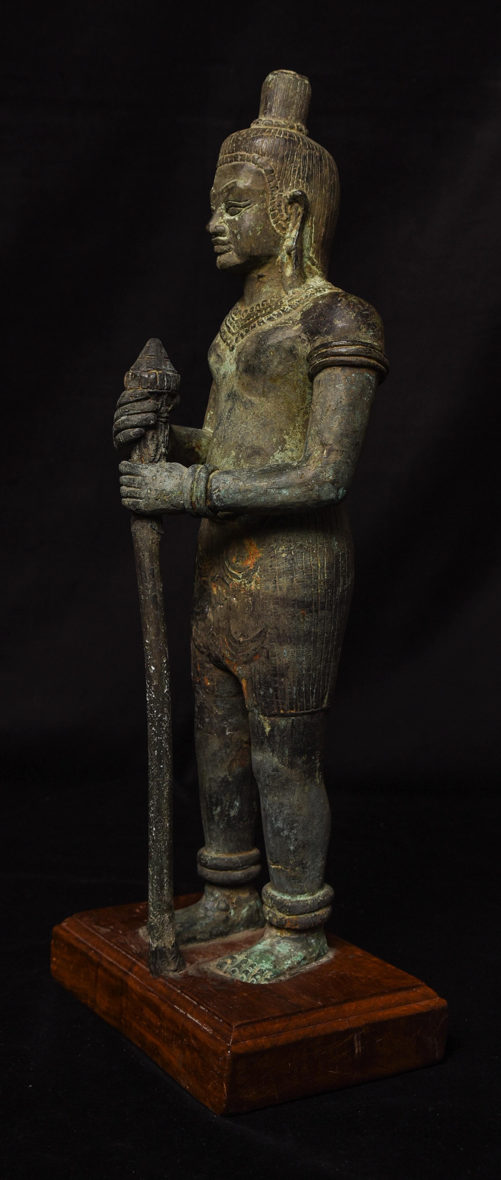 Cast Bronze 10-11thC Cambodian Khmer Era  Guardian Figure. For Sale