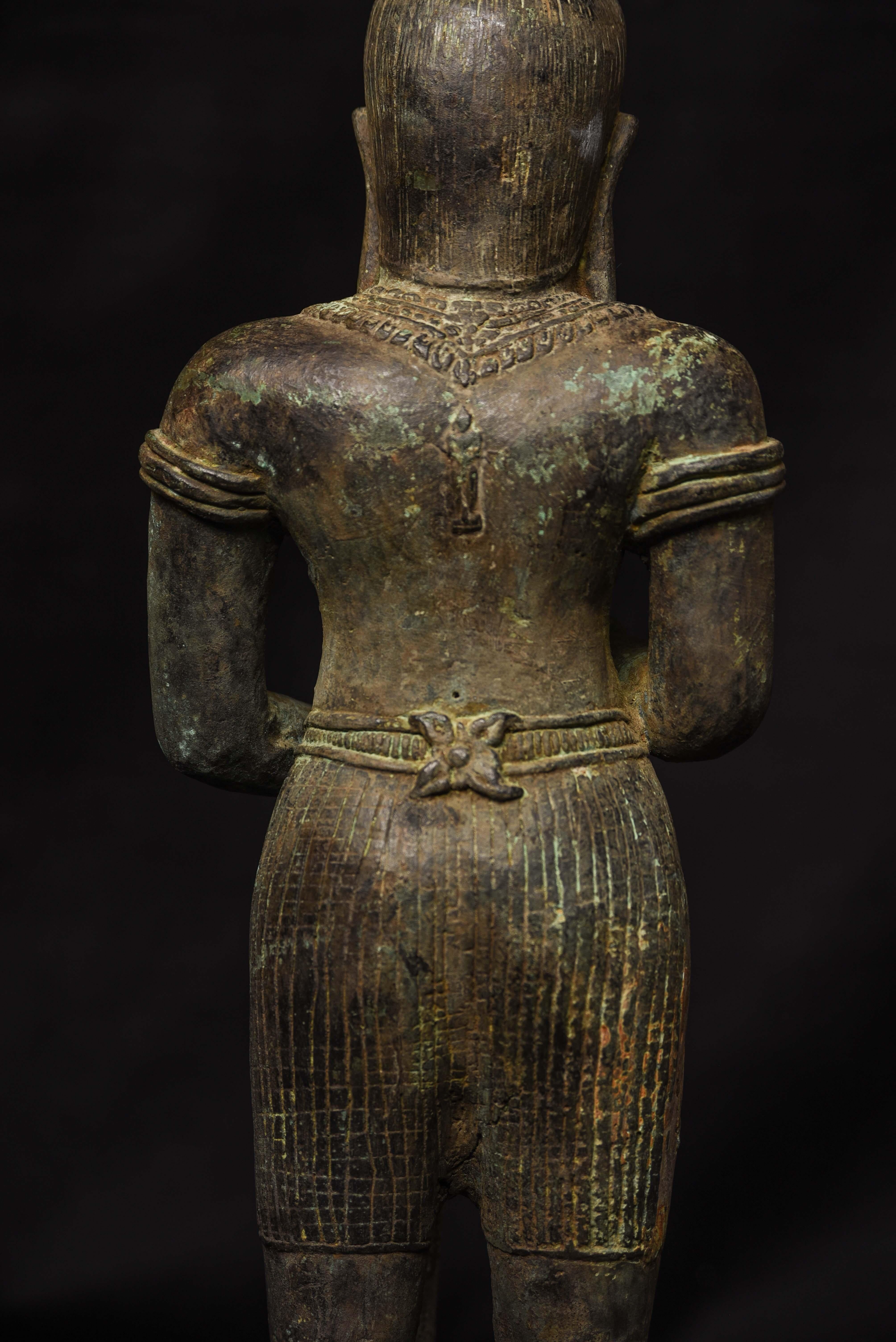 Bronze 10-11thC Cambodian Khmer Era  Guardian Figure. For Sale 1