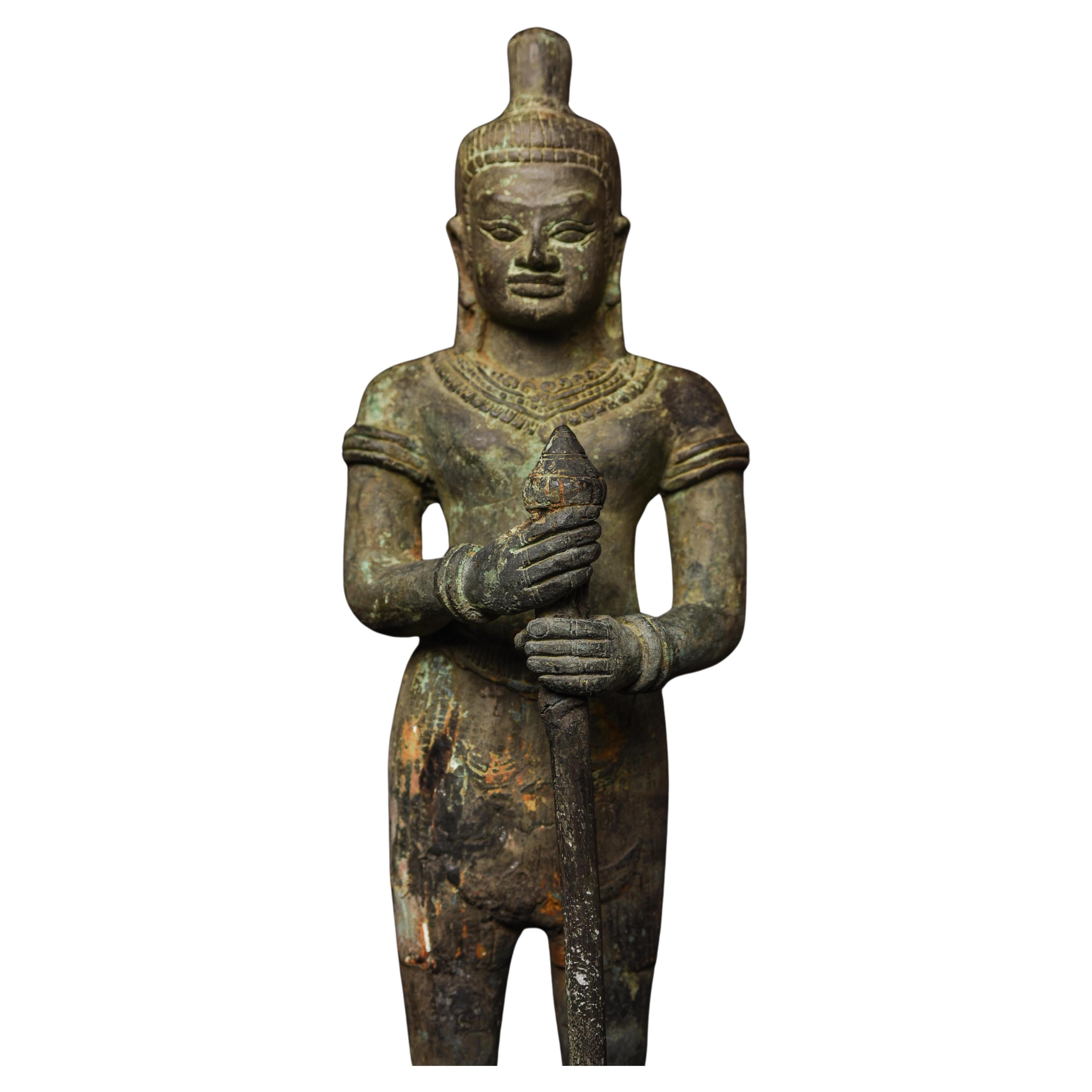 Bronze 10-11thC Cambodian Khmer Era  Guardian Figure. For Sale
