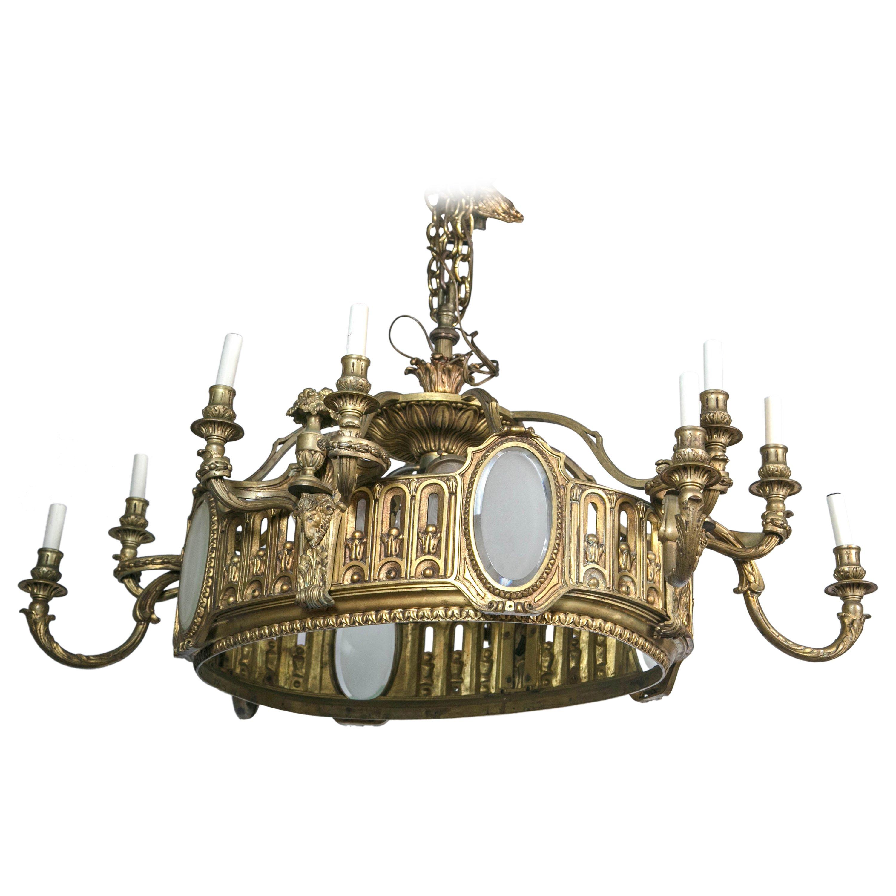 Bronze 16-Light Oval Chandelier For Sale