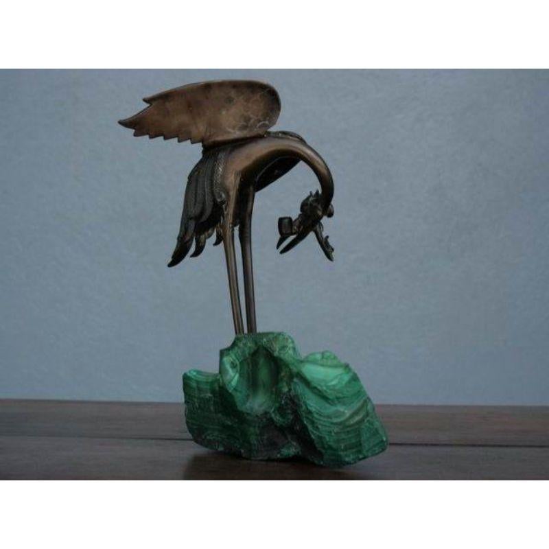 Bronze 1900 Heron on Malachite Block For Sale 1