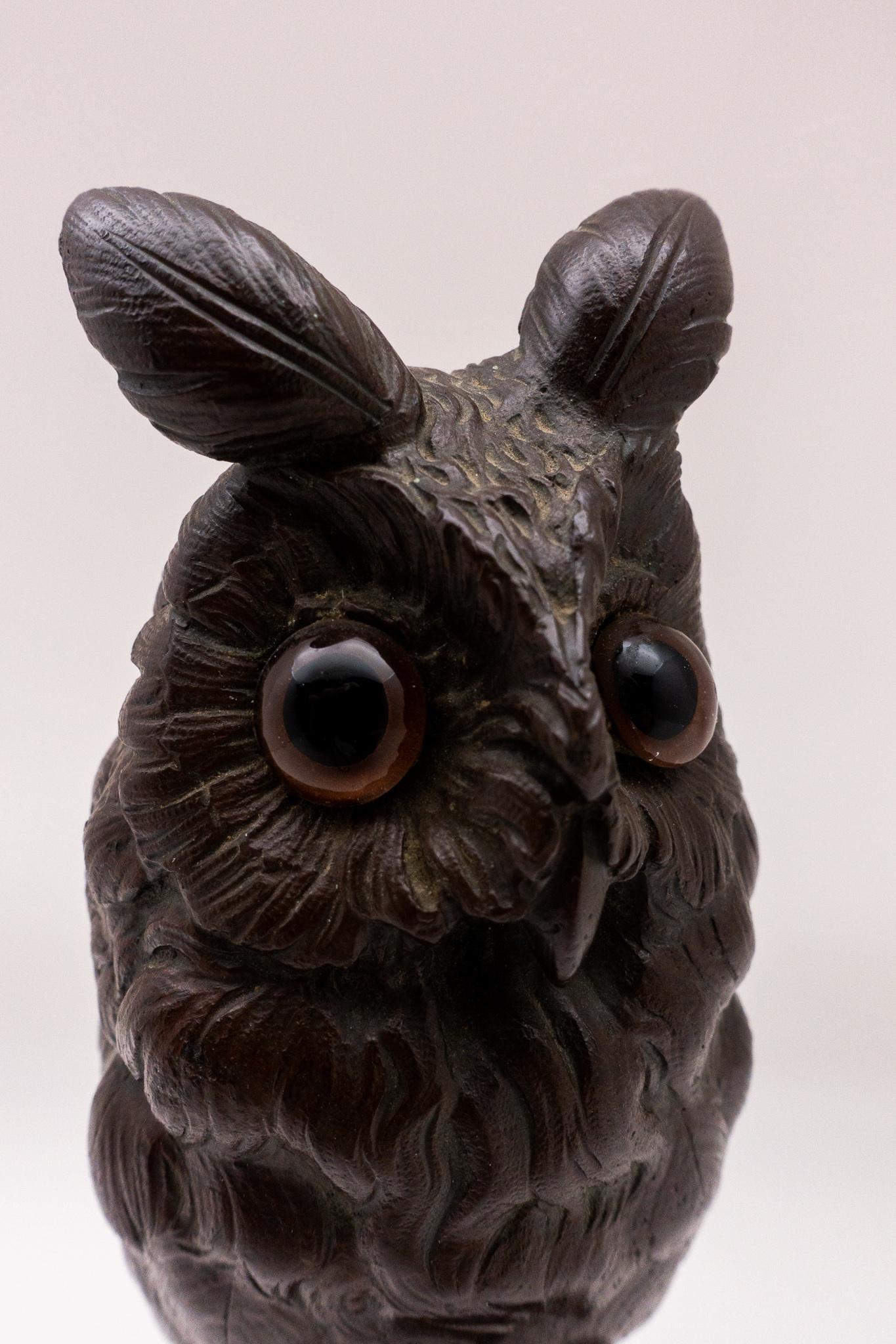 French Bronze 19th Century Sculpture of Perched Owl, by L. Frouin 'Signed'