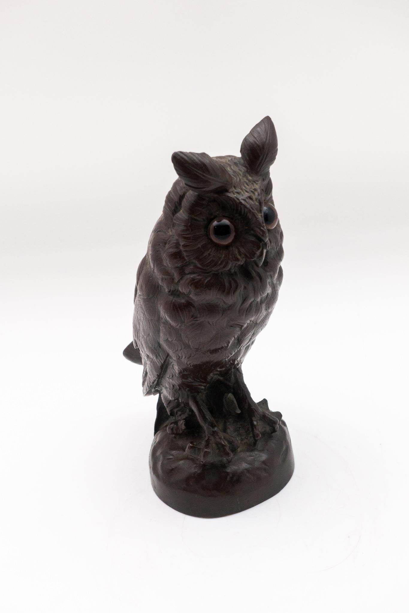 Bronze 19th Century Sculpture of Perched Owl, by L. Frouin 'Signed' In Good Condition In New York, NY