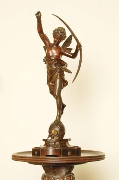 Bronze 19th Century Sculpture of Winged Cupid by Ernest Rancoulet