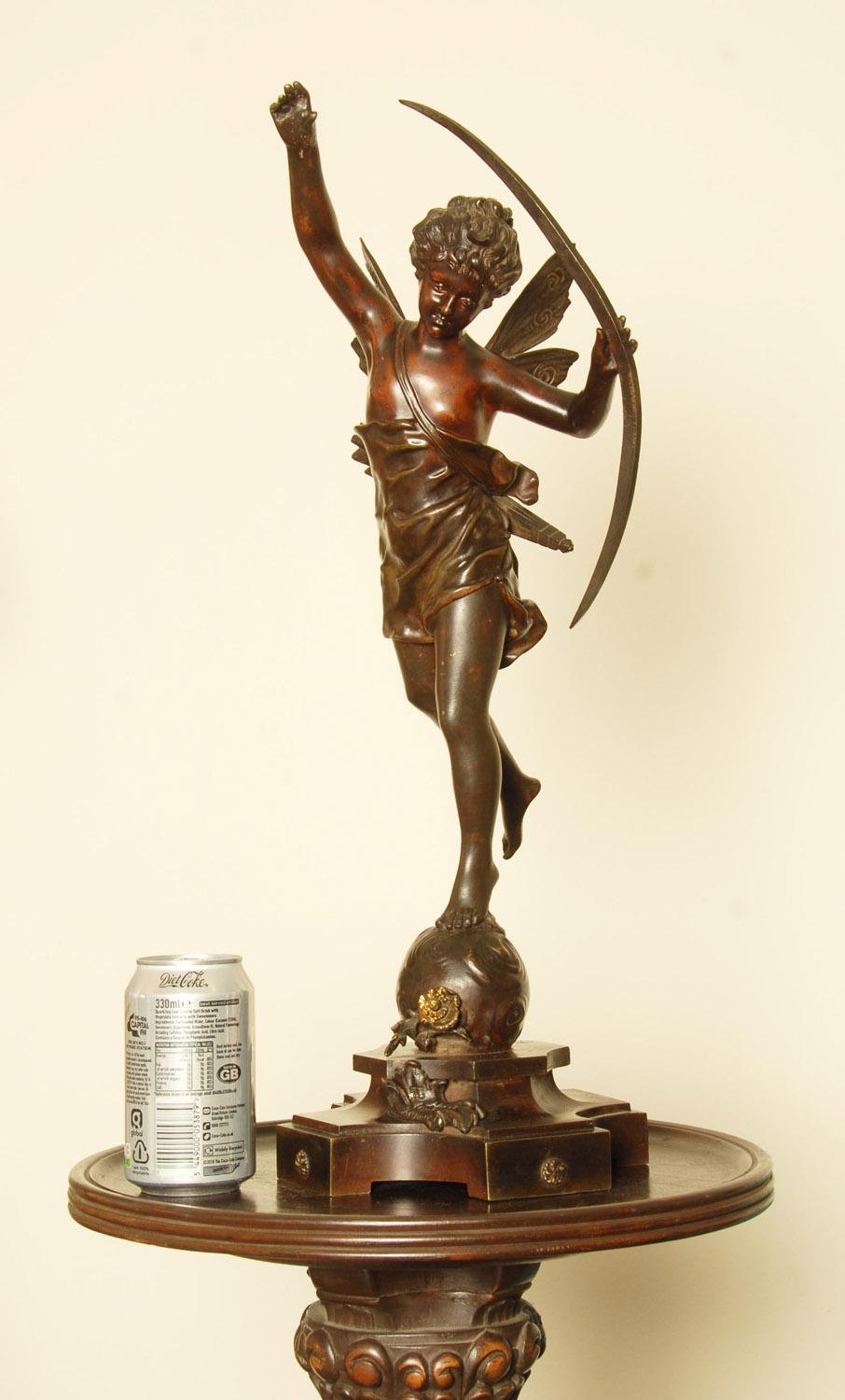 French Bronze 19th Century Sculpture of Winged Cupid by Ernest Rancoulet For Sale