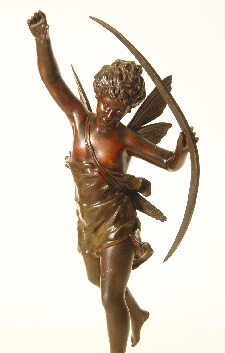 Bronze 19th Century Sculpture of Winged Cupid by Ernest Rancoulet In Good Condition For Sale In Brighton, GB