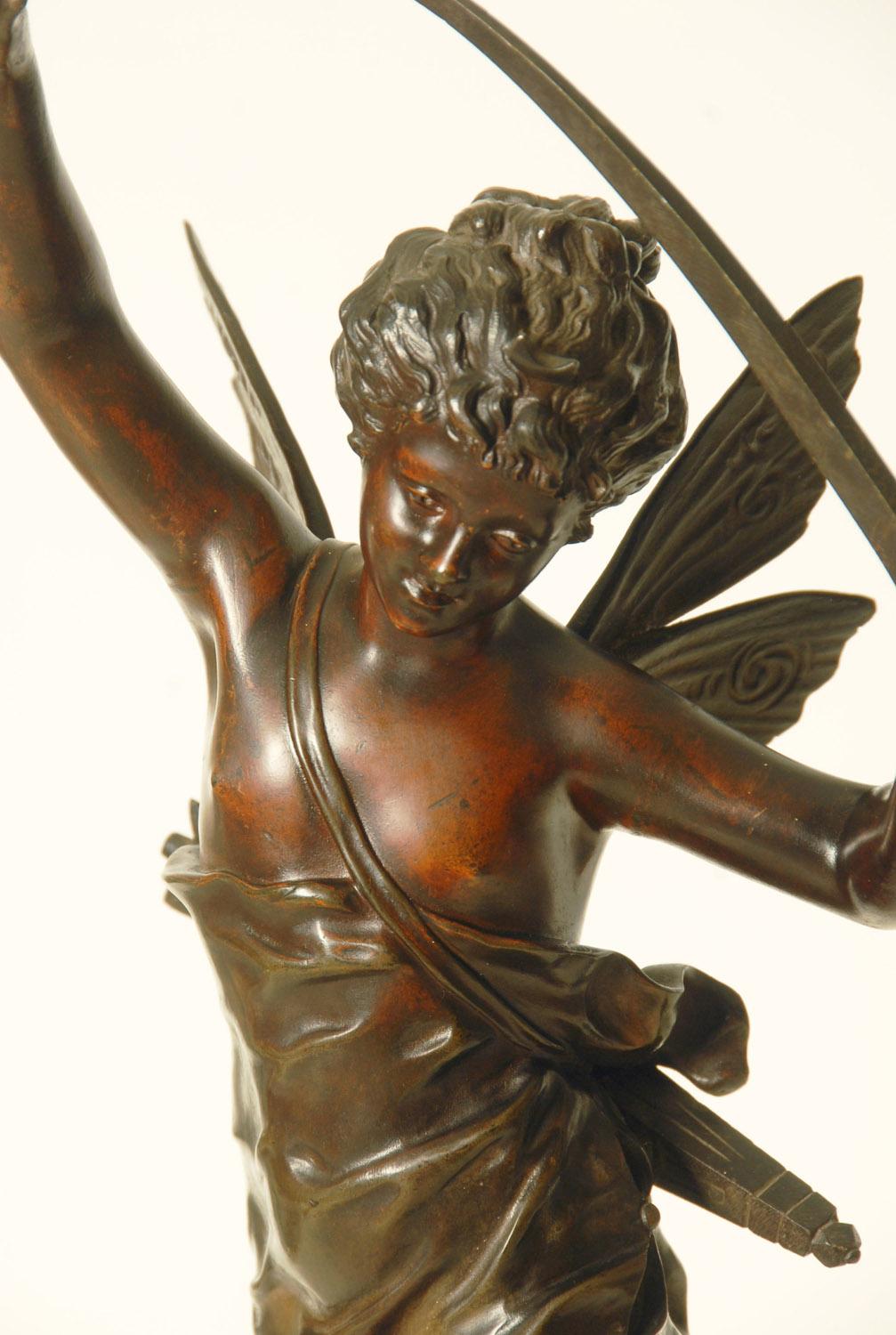 Bronze 19th Century Sculpture of Winged Cupid by Ernest Rancoulet For Sale 1
