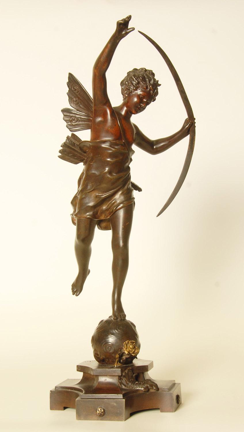 Bronze 19th Century Sculpture of Winged Cupid by Ernest Rancoulet For Sale 2