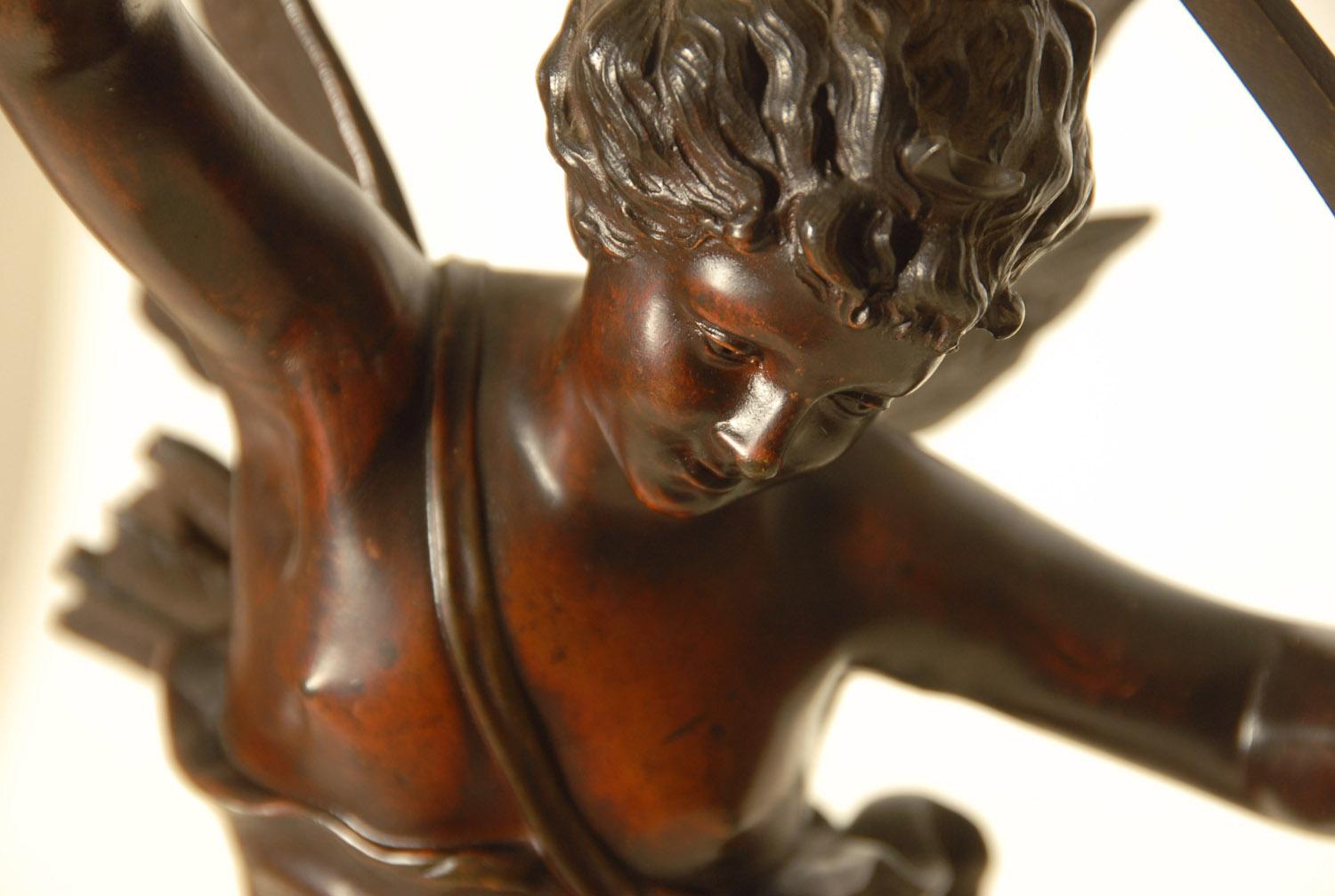 Bronze 19th Century Sculpture of Winged Cupid by Ernest Rancoulet For Sale 3