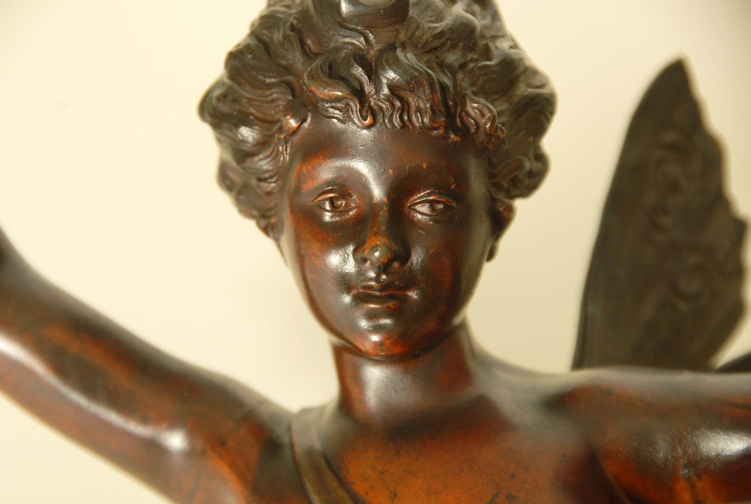 Bronze 19th Century Sculpture of Winged Cupid by Ernest Rancoulet For Sale 4