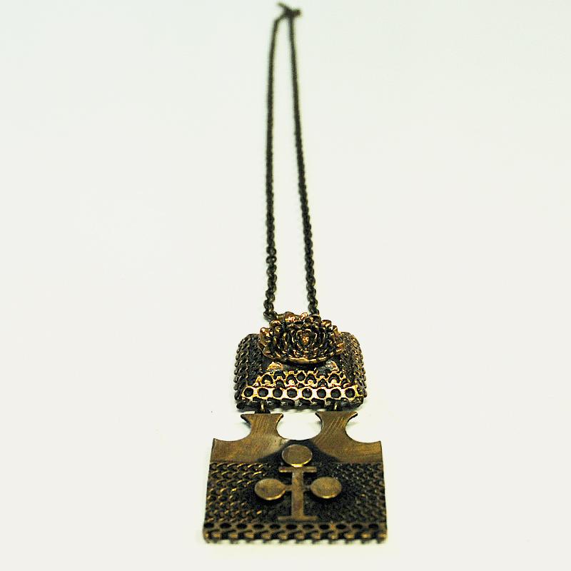 Mid-Century Modern Bronze 2-Piece Pendant Necklace by Pentti Sarpaneva, Finland, 1970s For Sale