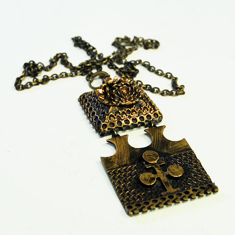 Finnish Bronze 2-Piece Pendant Necklace by Pentti Sarpaneva, Finland, 1970s For Sale