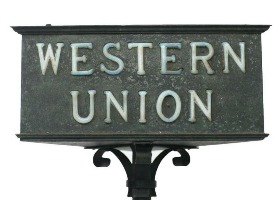 Bronze 2 Sided Western Union Lighted Counter Sign In Good Condition In Van Nuys, CA