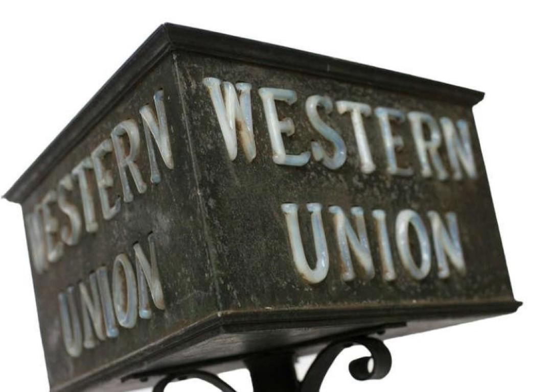 Early 20th Century Bronze 2 Sided Western Union Lighted Counter Sign