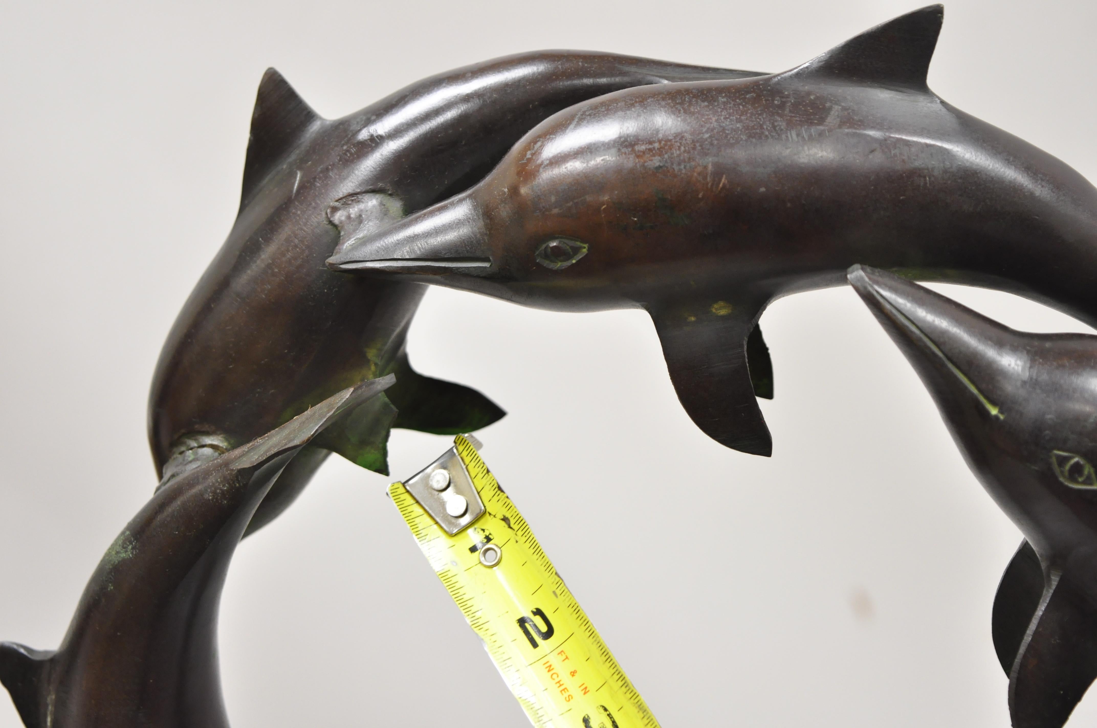 Statue en bronze - Nature 13 dauphins en train de jouer - Sculpture - Figure en vert verdigris en vente 2