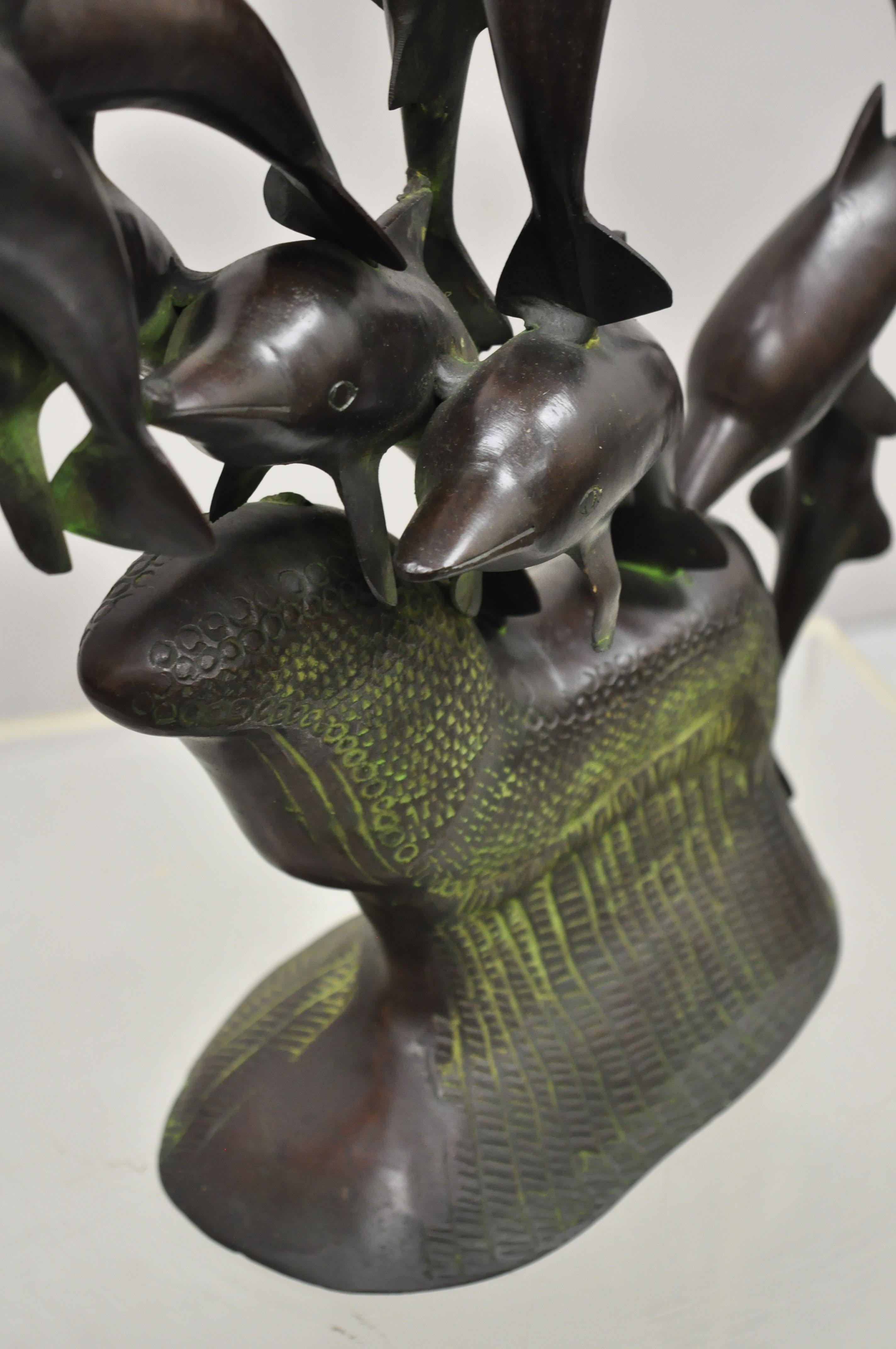 Statue en bronze - Nature 13 dauphins en train de jouer - Sculpture - Figure en vert verdigris en vente 3