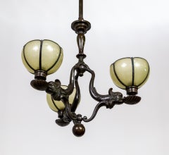 Bronze 3-Light Grotto Dolphin Chandelier w/ Glass Petal Shades