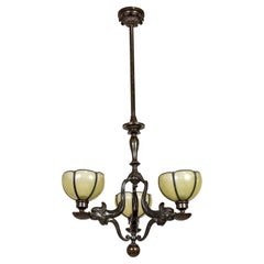Bronze 3-Light Grotto Dolphin Chandelier w/ Glass Petal Shades