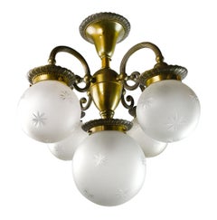 Bronze 5-Light Chandelier with Original Globes