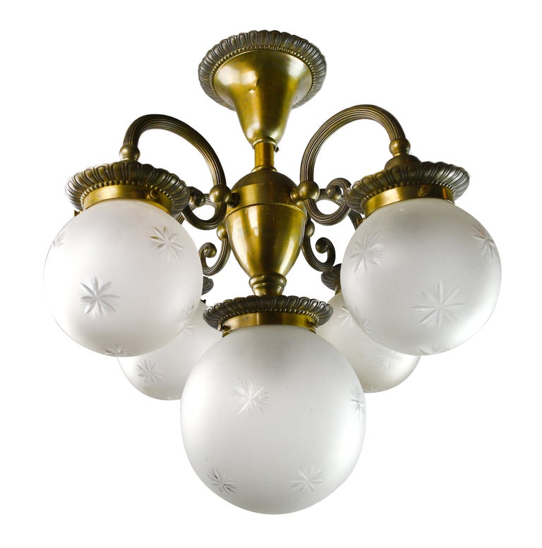 Bronze 5Light Chandelier with Original Globes For Sale at 1stDibs 5